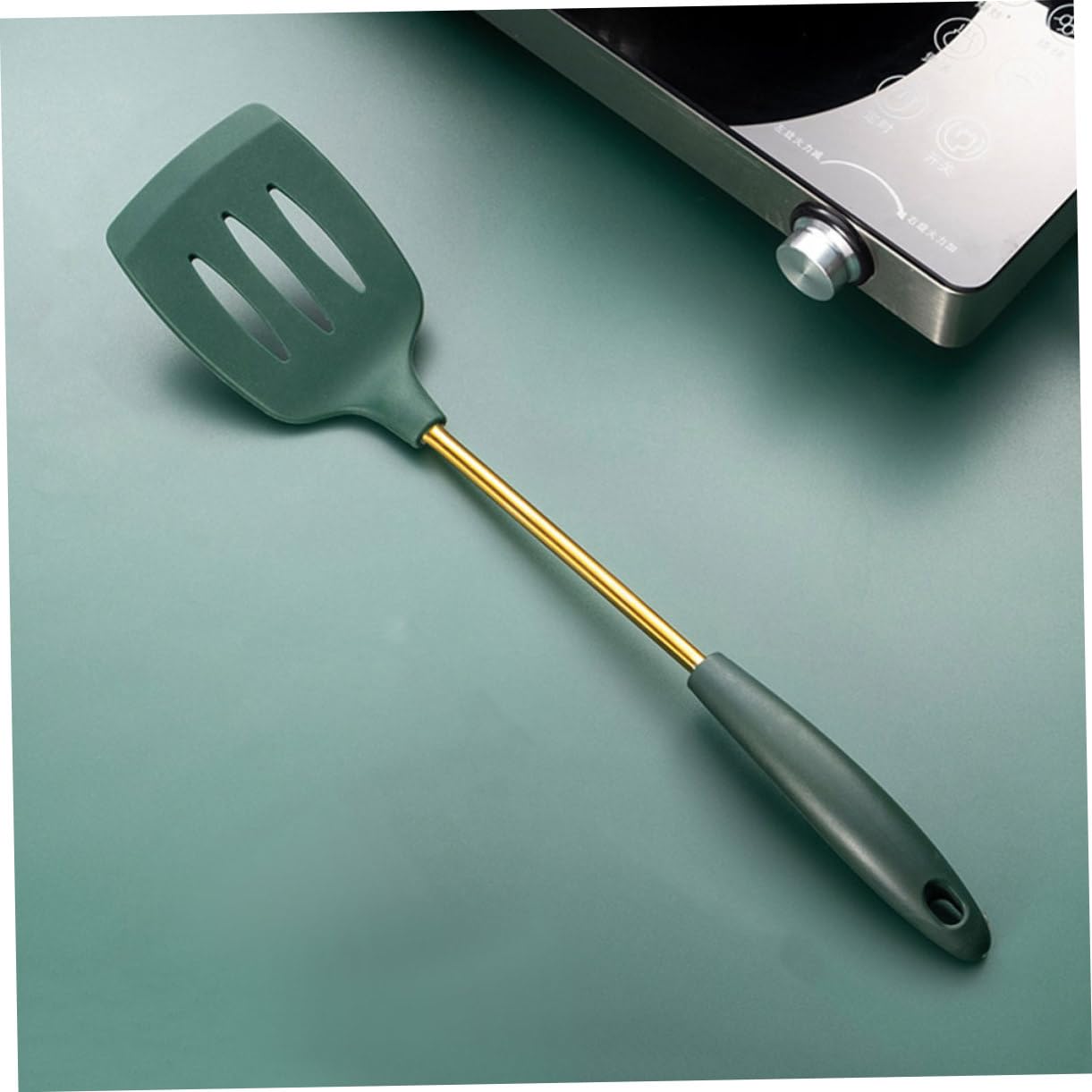 Juego de Utensilios de Cocina 4 Piezas de Acero Inoxidable y Silicona Verde