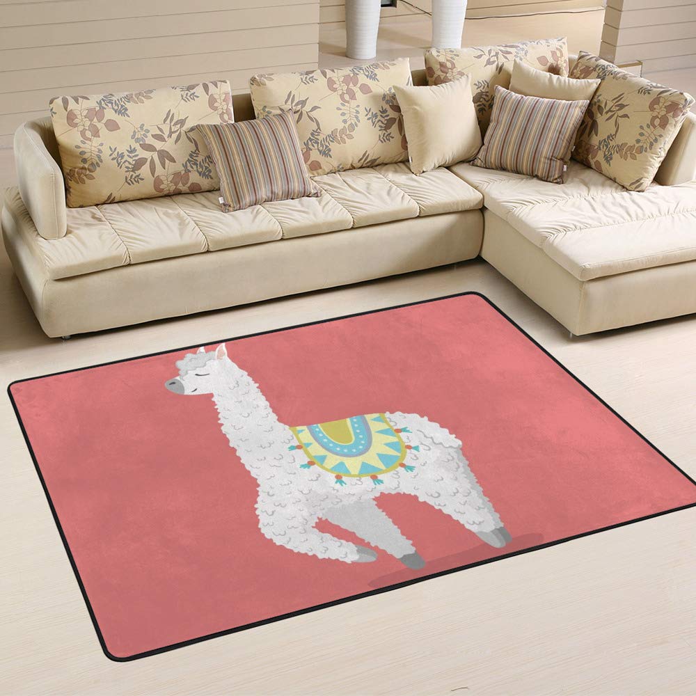 Tapis facile à nettoyer pour salon Ruchen résistant aux taches motif lama