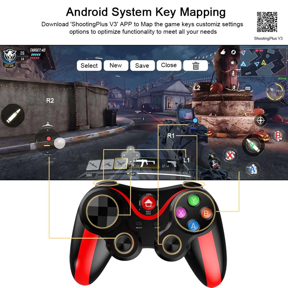 Controller wireless per iPhone, Megadream MFi Bluetooth, gamepad joystick per iOS/Android, iPhone 15 14 13/Mini/Pro Max/12/11, per Samsung Galaxy, Nokia, OPPO, Google, riproduzione diretta, rosso