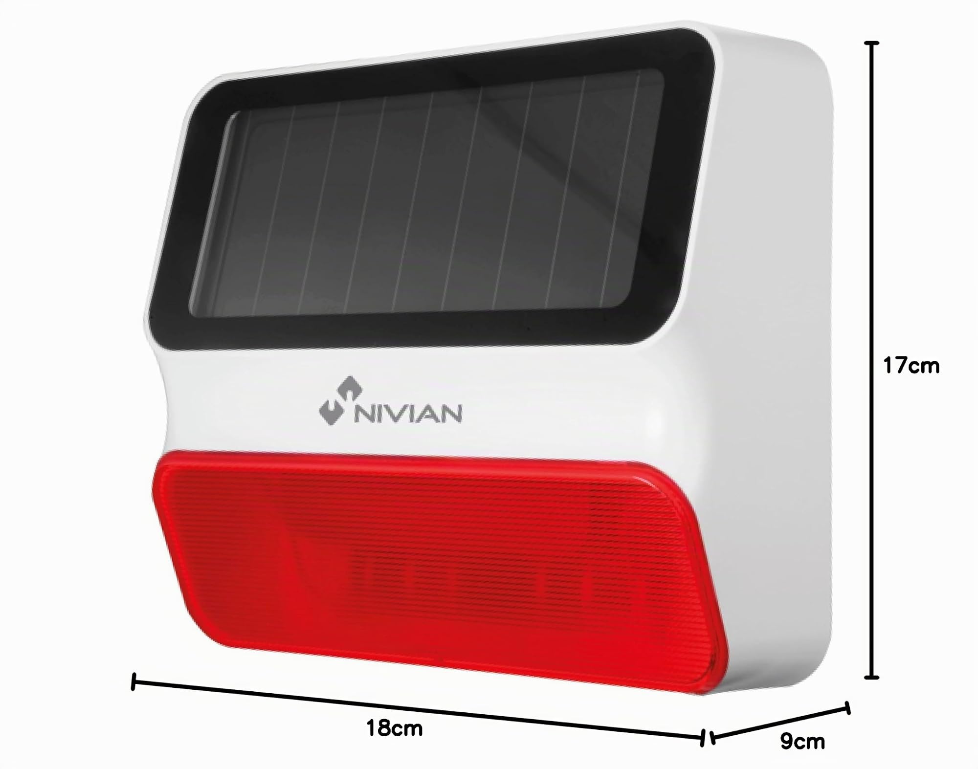 Nivian - Sirène sans Fil à énergie Solaire Compatible avec l'alarme Nivian - Convient pour l'extérieur - Alerte Lumineuse et sonore 100 DB