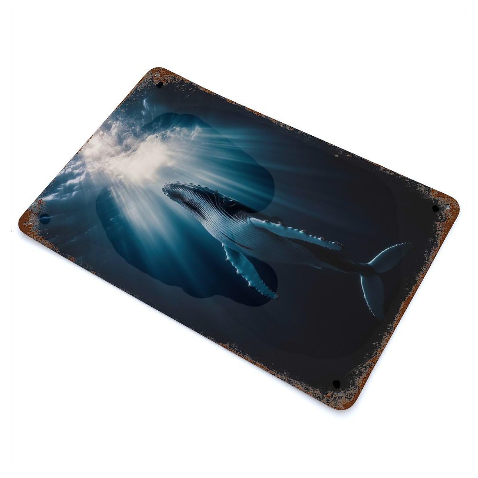 Rust Effect Humpback Whale Underwater Vintage Metal Tin Sign 11.8"x7.9", Decorative Metal Wall Art for Office, Studio And Wall Decor