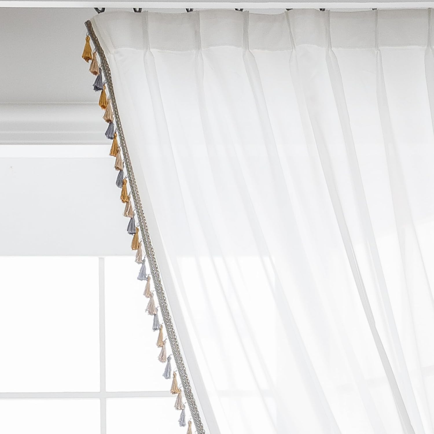 White Semi Sheer Curtain,Pinch Pleated Sheer Privacy Window Treatment, with Hooks for Bedroom/Living Room(45" W x 108" L,Gray Gold)