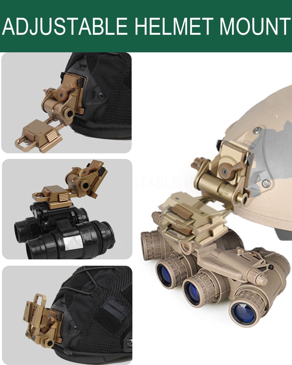 Night Vision Goggles Mount,CNC NVG Helmet Mount - Aluminum Alloy, Compatible with PVS14/15/18/GPNVG18 & L4G24, One-Handed Adjustment & Anti-Shake Design(Sand)