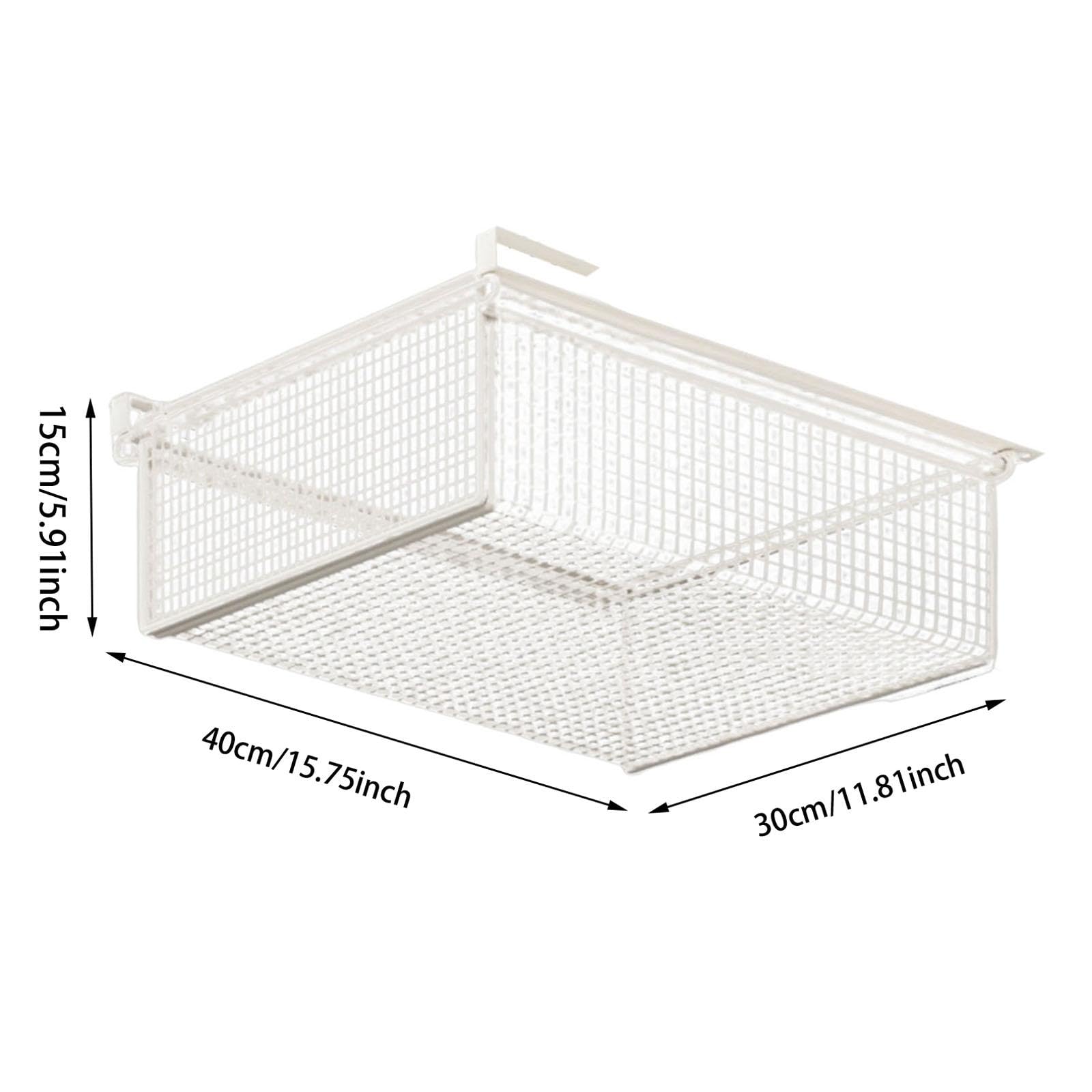 Panier à Tiroir Coulissant Suspendu, Boîte de Rangement pour Petits Objets, Tiroir de Rangement Facile à Installer pour Armoires de Bureau, Blanc, M