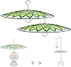 13 Glass Rain Cover for Bird Feeder Outdoors - Pack of 2PC X Baffle on Shepherd PolePost or S Hook Hanging - Large Weather Guard Protective Dome - Dia. 33CM - Peacock Feather