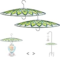 Vista 12 de Cubierta de lluvia de vidrio de 13 pulgadas para comedero de pájaros al aire libre - Deflector en poste de pastor o gancho en S para colgar - Cúpula