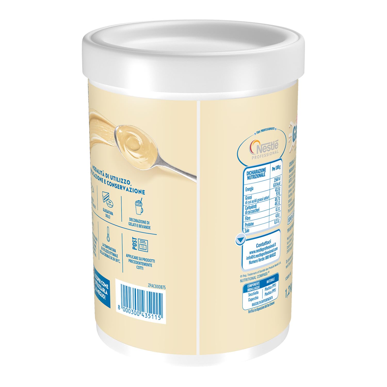 GALAK Profesional Crema Chocolate Blanco Cubo 1,2 kg | Crema para untar de chocolate blanco, ideal como ingrediente para la elaboración de dulces, rellenos y guarniciones