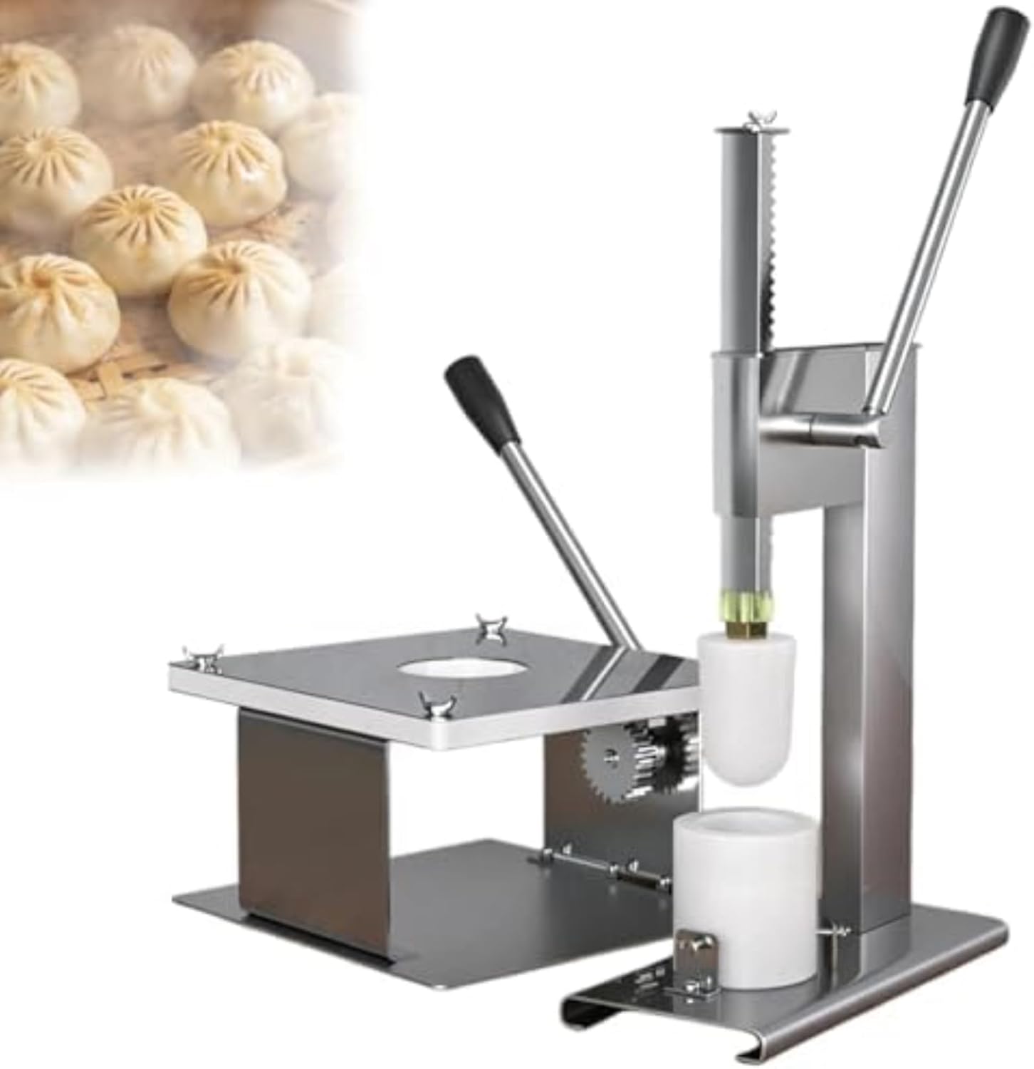 Stainless Steel Baozi Maker with Dough Press, 3-Piece Bun Dumpling Molds, Commercial & Home Steamed Bun Machine for Perfect Buns, Easy to Use