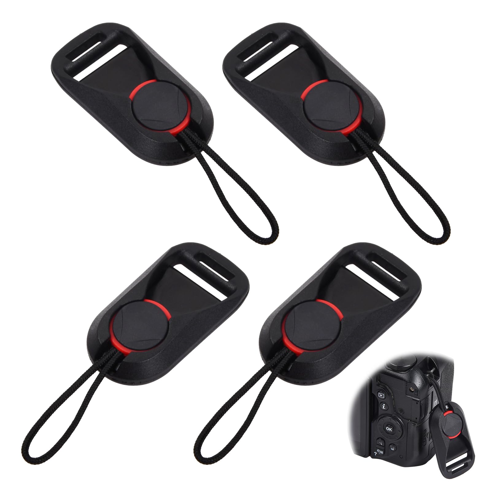 Chstarina Unisex Black 4 Pack Camera Strap Quick Release Buckles, Camera Neck Shoulder Strap Quick Release Loops Clips, Camera Strap Rapid Connectors, Universal Connection Buckle Adapter (Black)