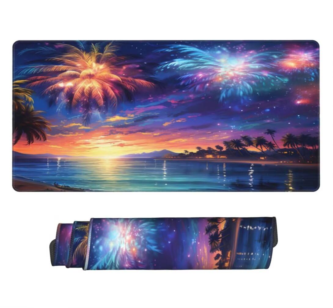 Alfombrilla Raton XXL 1200 x 600 x 3 mm, Mouse Pad Grande Gaming, Alfombrilla de Raton Mar Mousepad Lavable Desk Mat para Juegos Y Oficina, Impermeable y Antideslizante (Fuegos Artificiales) -MP1569