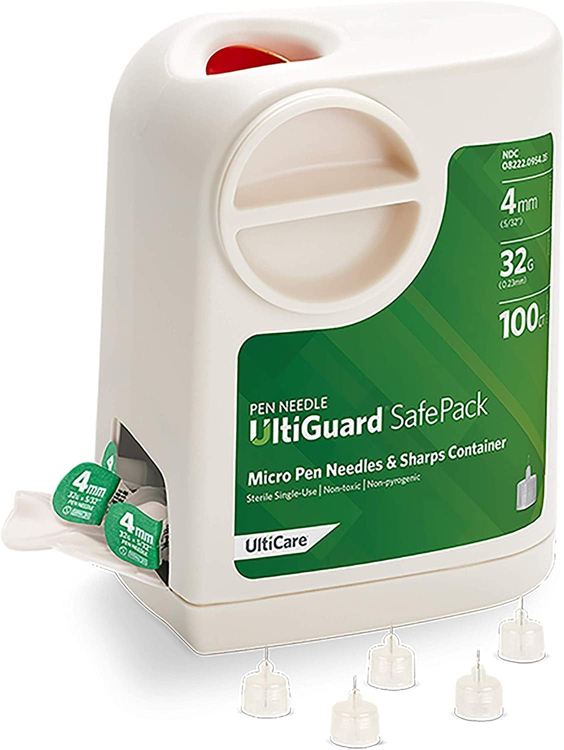 All-in-One UltiGuard Safe Pack Pen Needles and Sharps Container for at-Home Insulin Injections and Safe Needle Disposal, Size: Mini 4mm (5/32”) x 32G, 100 Count