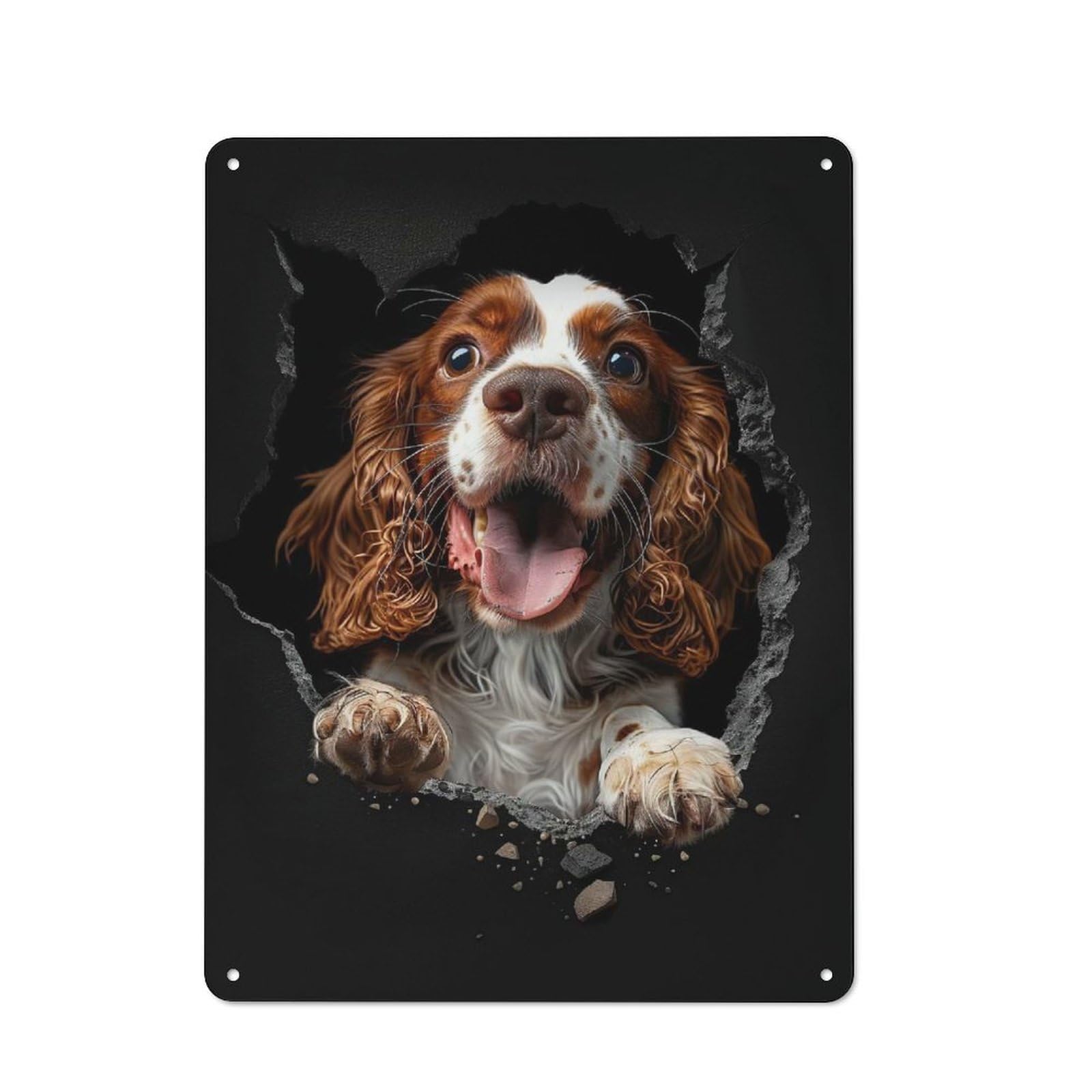 Junmoney Style-10 English Springer Spaniel Distressed Look Metal Wall Decor 40X30cm, Vintage Tin Sign For Living Room, Hallway, Kitchen Or Cafe