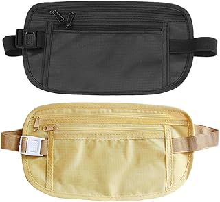شنطة بوم للسفر، شنطة خصر أمان ضد السرقة، حقائب خصر رياضية مقاومة للماء للنساء والرجال، شنطة بام، حزام نقود مخفي مرن قابل للتعديل للموبيل وجواز السفر والنقود 2 قطعة