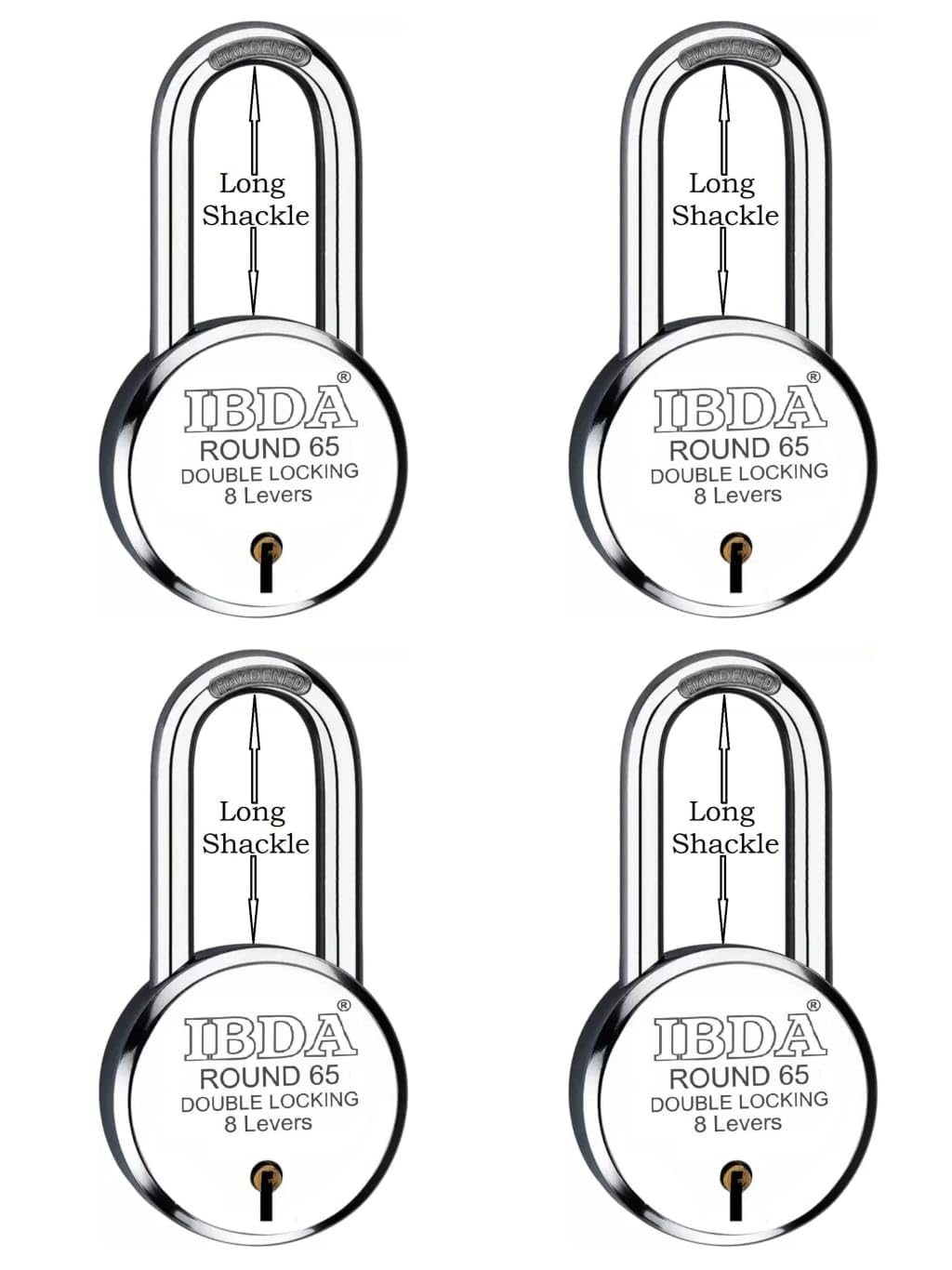 IBDA Long Shackle 65mm keyed Lock|Lock and Key|Double Locking|8 Levers Technology|Rivetless Steel Body Padlock|Lock for Home,gate,Grill,Door,kadi,Channel,Chain,Shop,Warehouse,Meter Box (Pack of 4) (B0CWRTC91Z) Amazon Price History, Amazon Price Tracker