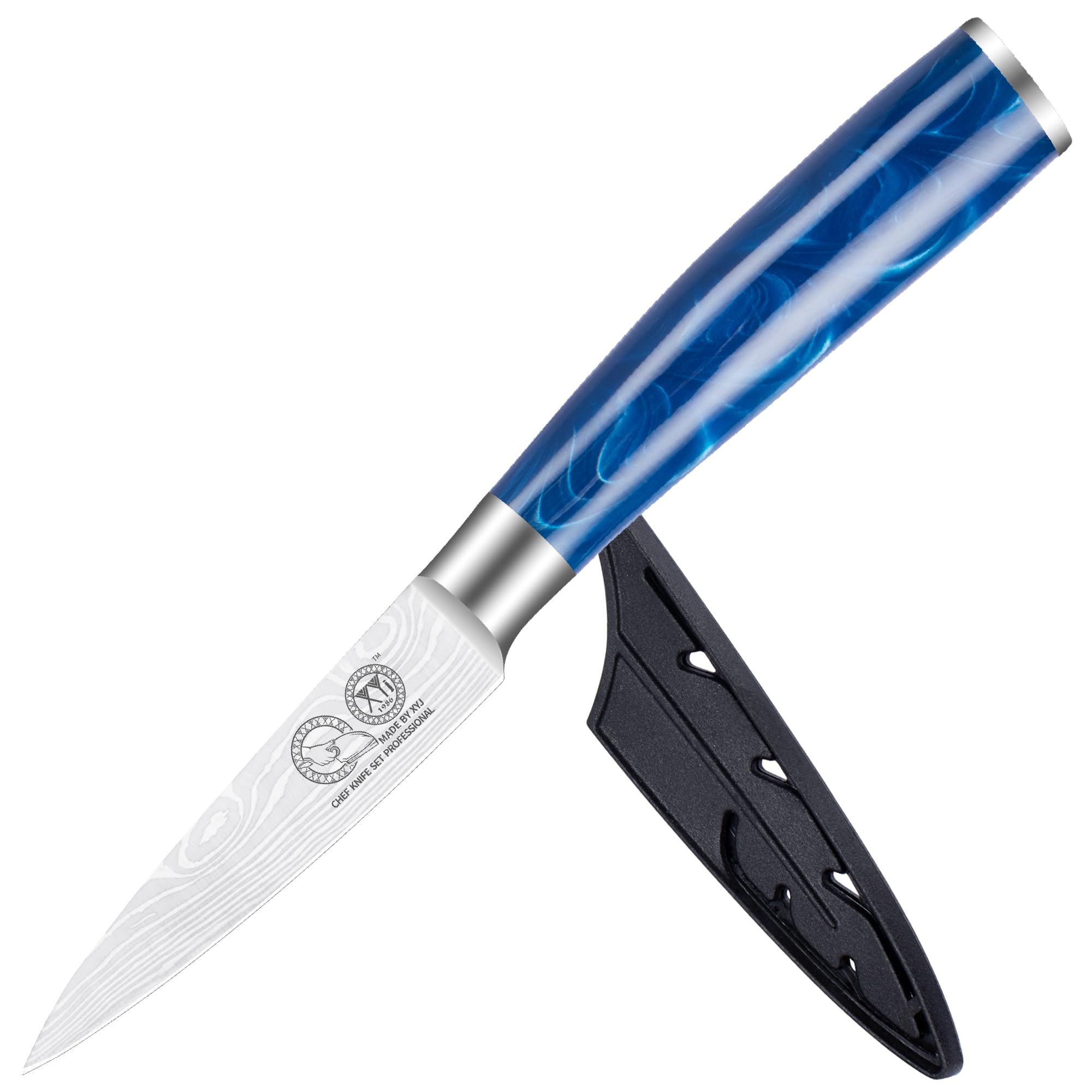 XYJ Paring Knife With Sheath,Stainless Steel 3.5 Inch Small Kitchen Knife,Razor-Sharp Fruit Vegetable Peeler Knife Ergonomic Handle,Kitchen Outdoor Camping BBQ