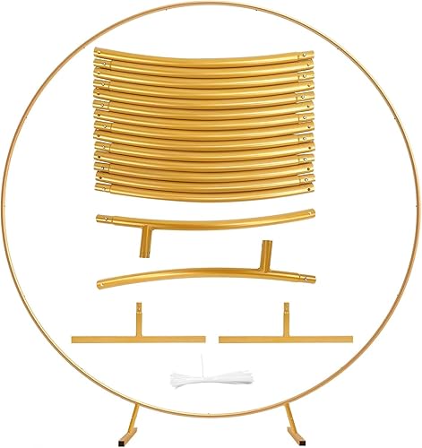 Miniatura 7 de IDAODAN - Marco redondo de arco de fondo de 6.9 pies, kit de soporte de arco de globos de metal dorado para boda, cumpleaños, base de anillo de