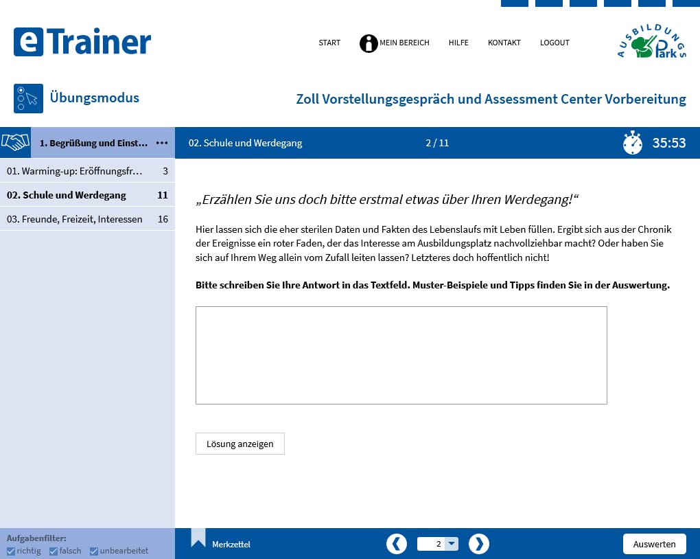 Zoll Vorstellungsgespräch und Assessment Center Vorbereitung | Online-Trainer + Buch (AZO) | Die häufigsten Fragen, die besten Antworten | Interview, Vortrag, Rollenspiel, Postkorbübung & Co.