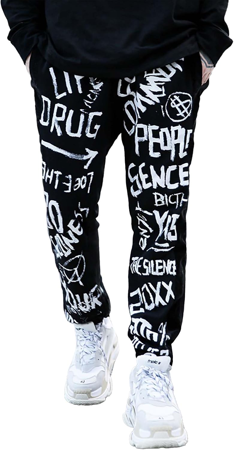 Niepce Inc Relaxed Fit Graffiti Japanese Streetwear Pants for Men with Design