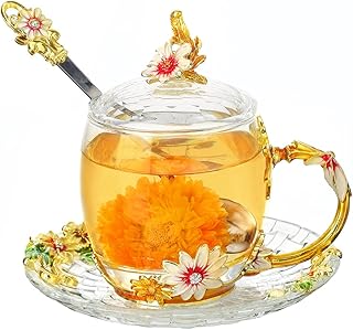 Flower Tea Cups Christmas Birthday Gift for Women Mom Sister Friend Glas...