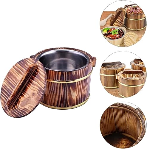 Miniatura 9 de DOITOOL Cubo de arroz de madera para cocinar arroz, cubo de vapor para sushi, cuenco de arroz japonés Hangiri Sushi Oke Rice Mixing Tub con tapa de