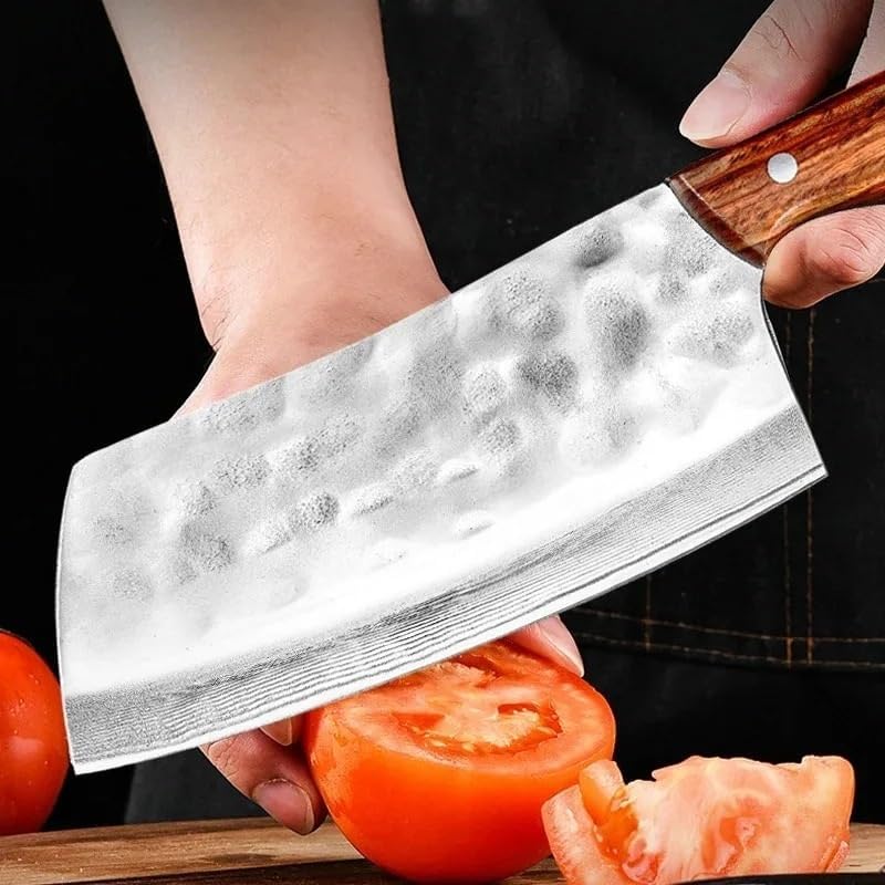 Meat Cleaver Knife, Forged Kitchen Chef Knife 9Cr18Mov Stainless Steel Meat Vegetables Slicing Knife Wide Blade Professional Butcher Cleaver Knife(2PCS)