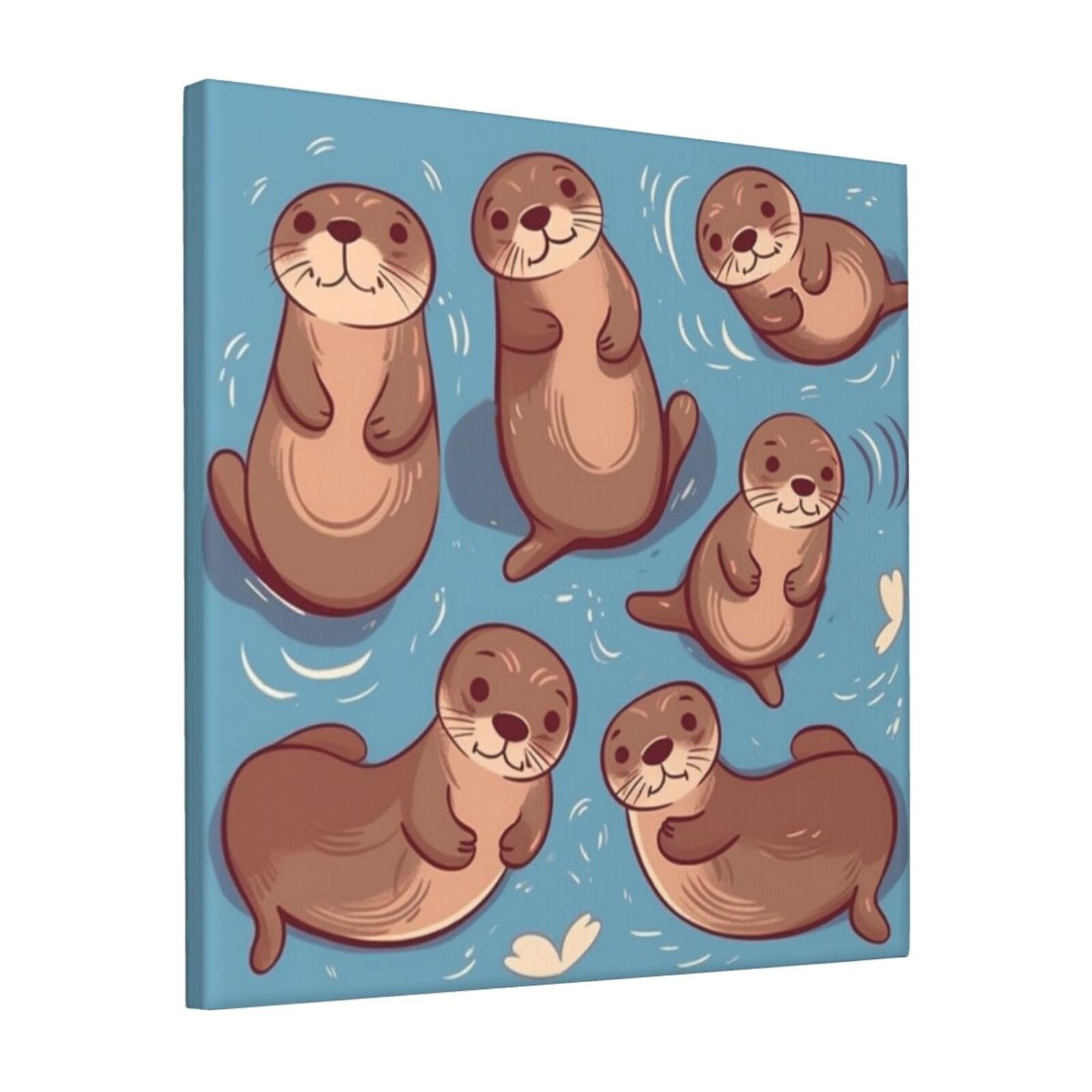 KLOPH Animal Cute Brown Otters Canvas Wall Art for Living Room 12"x12" Modern Artwork Painting for Bathroom Hanging Canvas Prints Aesthetic Wallart for Bedroom Kitchen Office Wall Decor