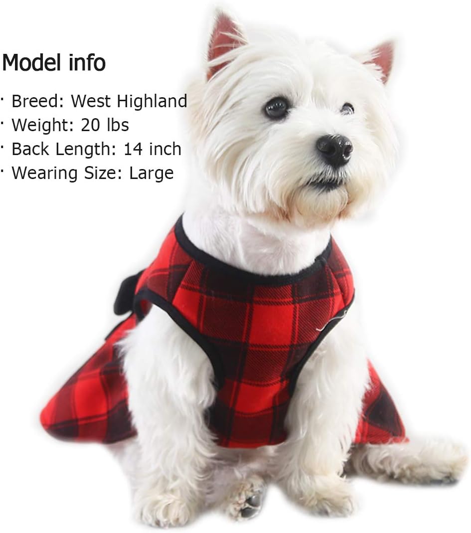 KYEESE Christmas Dog Dress Red Buffalo Check Dog Dresses with Bowtie for Small Medium Dog Dress