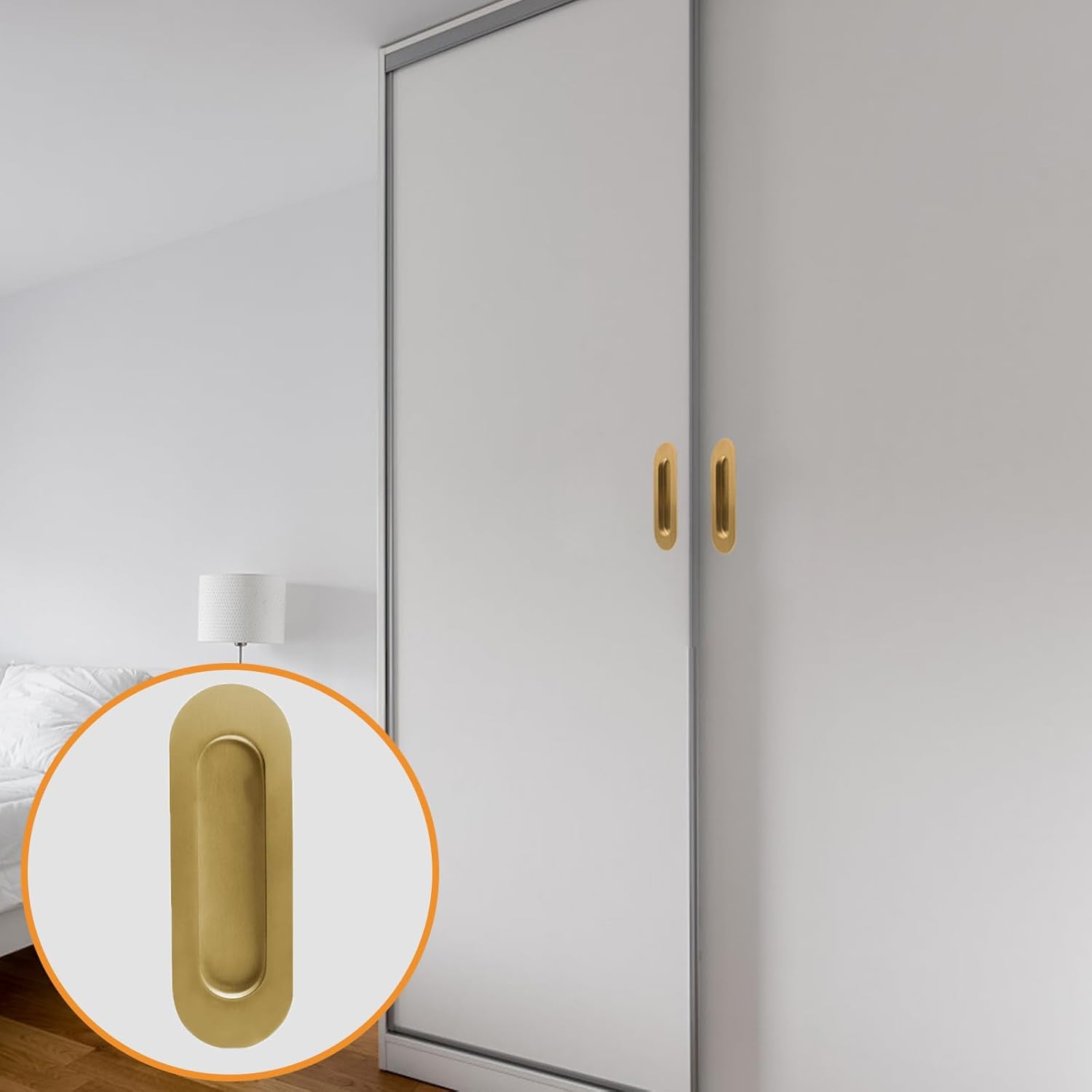 MOROBOR 2Pcs Brushed Gold Stainless Steel Side Hole Flush Pull, Oval Embedded Sliding Door Handle Recessed Finger Pulls with Hidden Screws for Drawer Cupboard Wardrobe