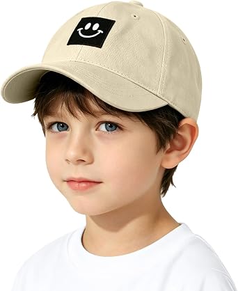 Smiley Face Baseball Cap for Toddler Boys Girls,Adjustable Kids Washed Cotton Cute Dad Hat