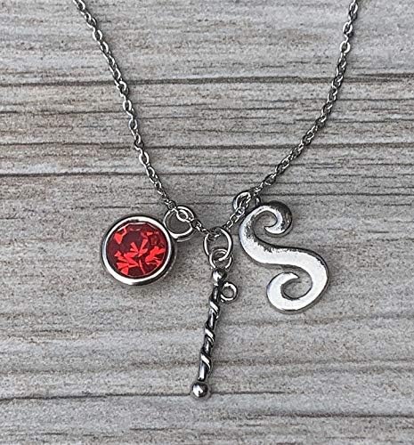 Miniatura 5 de Collar personalizado con dije giratorio con piedra natal e inicial, joyería giratoria, colgante de bastón para baton twirler y majorettes