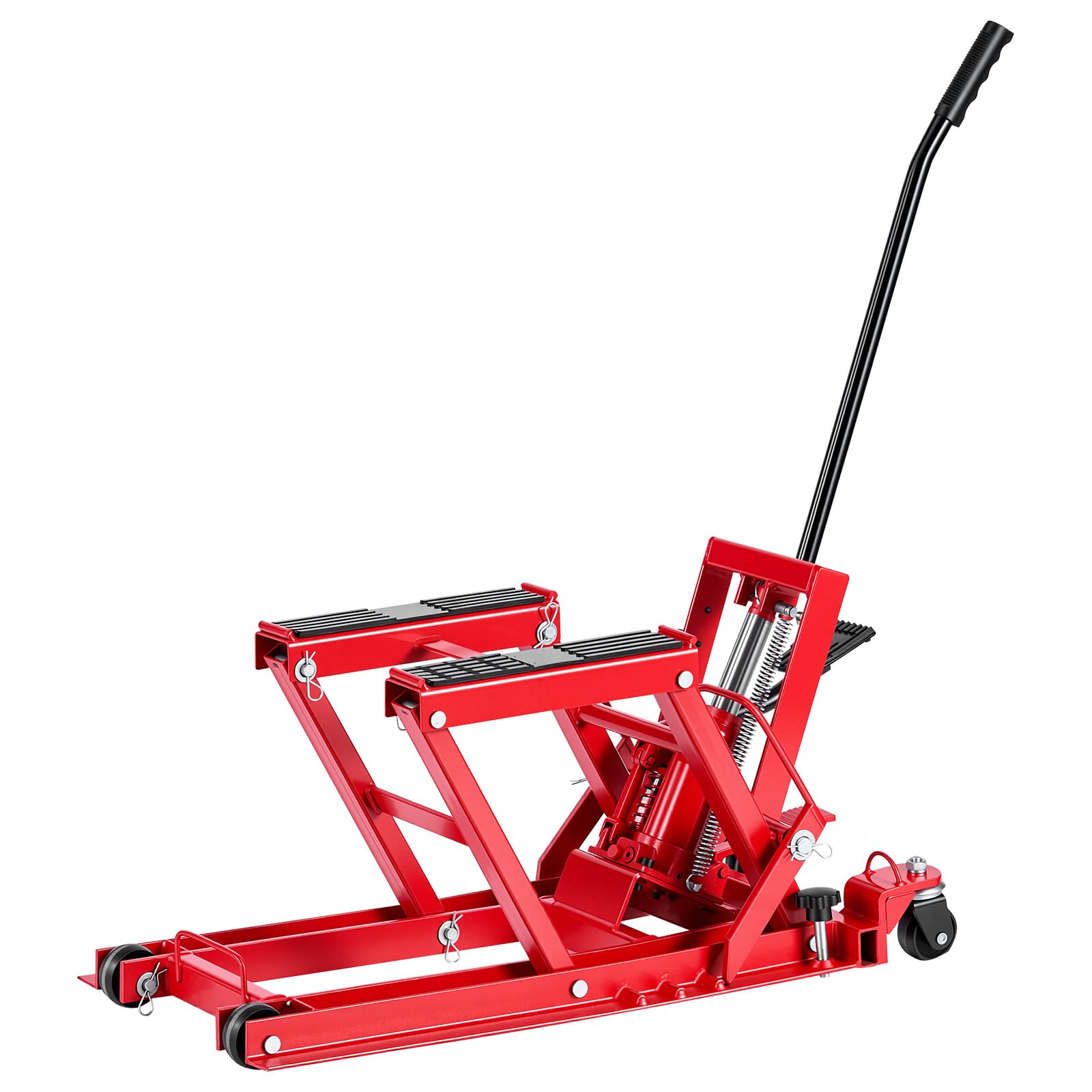 VEVOR Elevador Hidráulico de Motocicletas Capacidad de Carga de 680 kg, Plataforma Elevadora para Motocicletas con 4 Ruedas, Elevación de 115-385 mm, Soporte Estable para ATV, Talleres, Garajes
