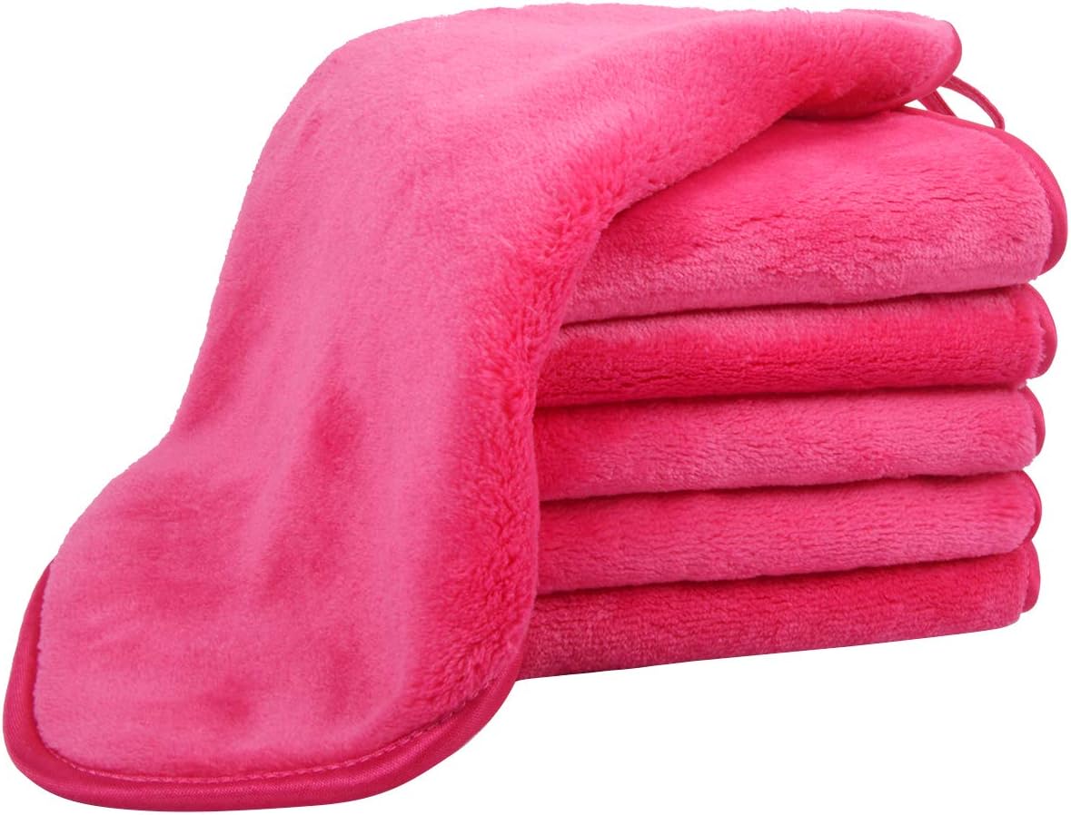 VIVOTE Microfiber Face Cloths Reusable Makeup Remover Cloth Ultra Soft Washcloths for Women 12Inch X 12Inch (6 pack, Dark pink)