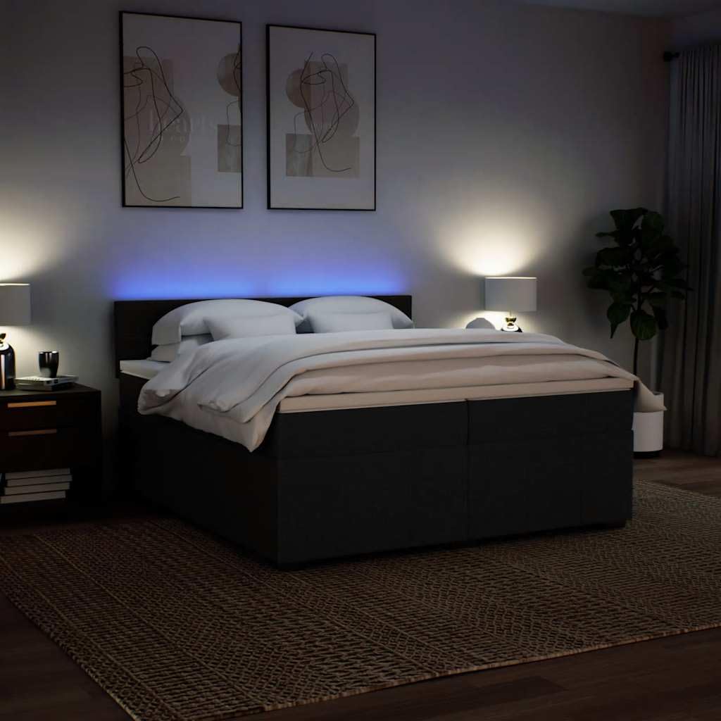 Cama con somier con colchón de 200 x 200 cm en tejido negro, núcleo de muelles ensacados para un agarre óptimo y una transferencia de movimiento reducida, incluye cómodo y transpirable