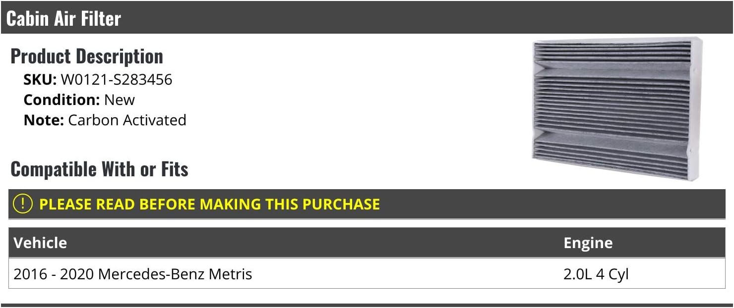 Marketplace Auto Parts Cabin Air Filter - Carbon Activated - Compatible with 2016-2020 Mercedes-Benz Metris 2.0L 4-Cylinder