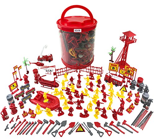 Liberty Imports Firefighter Action Figures - Big Firemen Bucket Kids Toy Plastic Figurines with Vehicles and Accessories Playset (125+ Pieces)