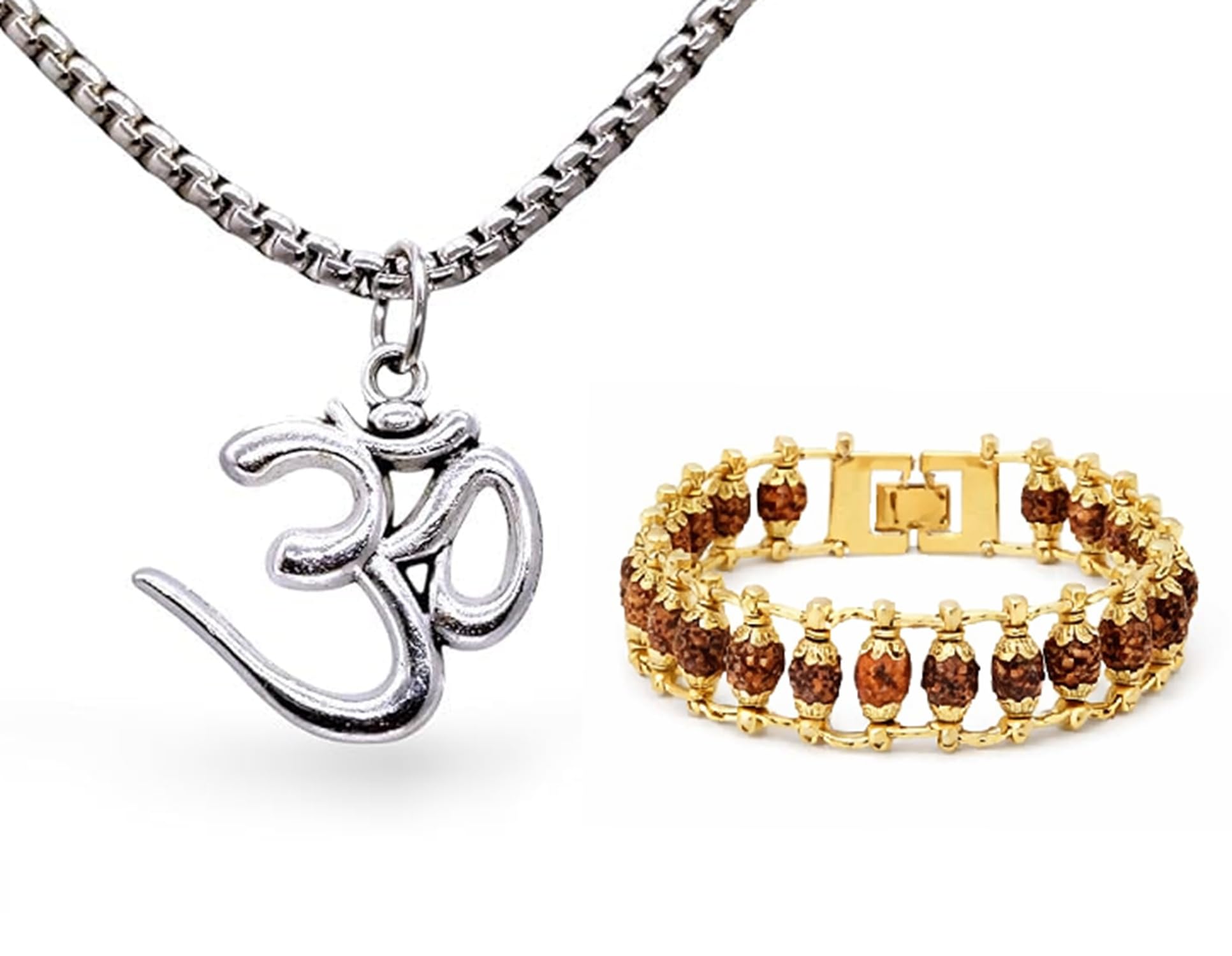 Om Pendant Chain for Men & Women With Rudraksha Beads Chain Bracelet | Silver Religious Locket for Good Health & Wealth | Spiritual Necklace with Lord Shiva Om Symbol | Stylish Locket with Chain for Boys-image-15