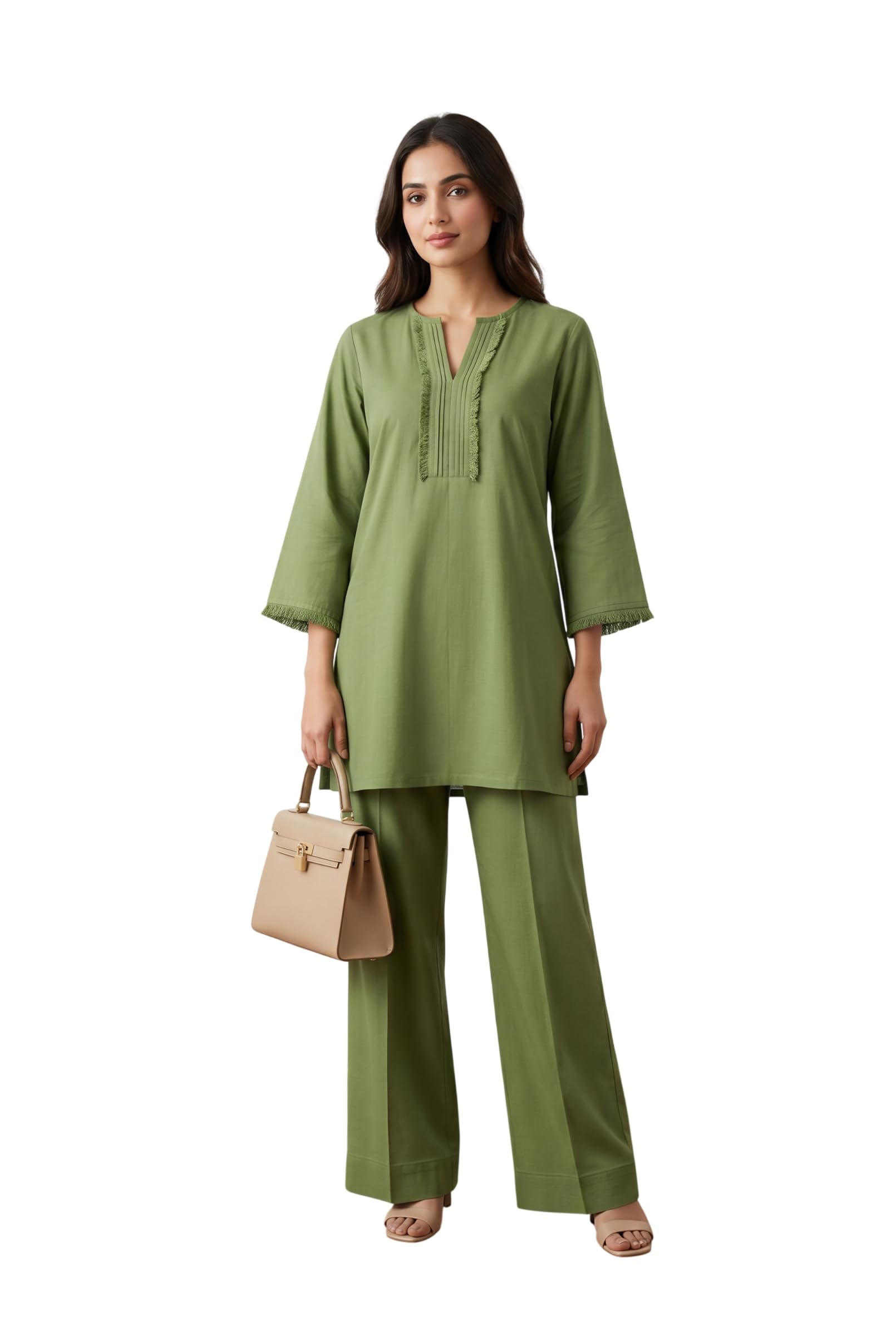 Women's Green Solid Cotton Flex Co-ord Set-image-20