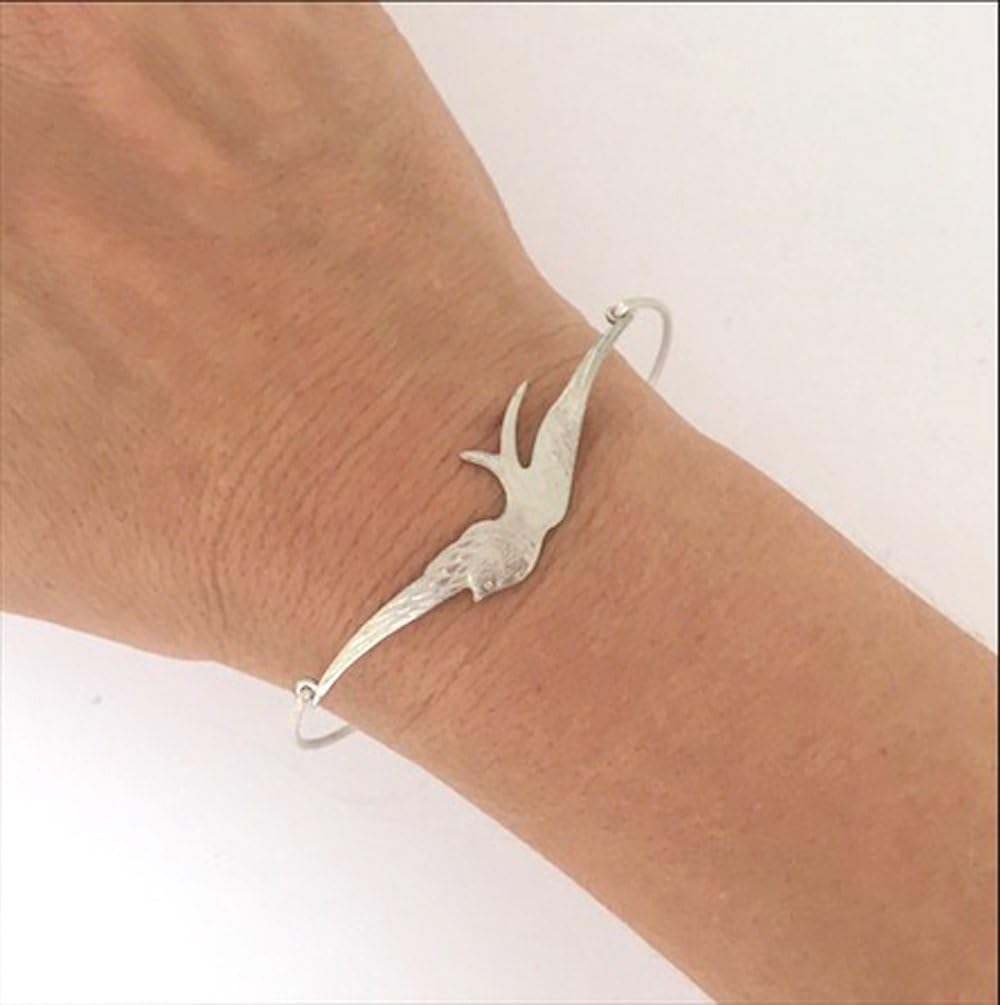 Frosted Willow Bird Jewelry Gift Collection Claspless Sparrow Bangle Bracelet (Silvertone, 8 Inch) - Image 2