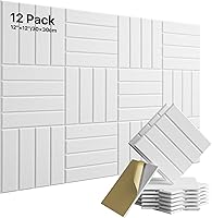 Soundsbay 12-Pack Self-Adhesive Acoustic Foam Panels 12x12x0.4" High-Density Soundproofing for Studio, Home Theater, Office - White