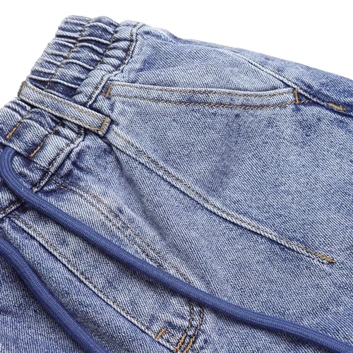 KIDSCOOL SPACE 6-Pocket Girls Wide-Leg Denim Pants, 5-14T Ribbed Waist with D-Ring Loops & String Cargo Jeans4
