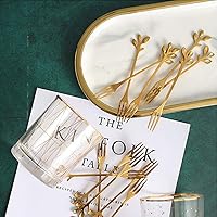 Vista 2 de AnSaw Juego de 10 Tenedores de Postre Mini Hoja Dorados - 4.7" Elegantes Tenedores de Acero Inoxidable para Frutas, Aperitivos, Pasteles y Ensaladas