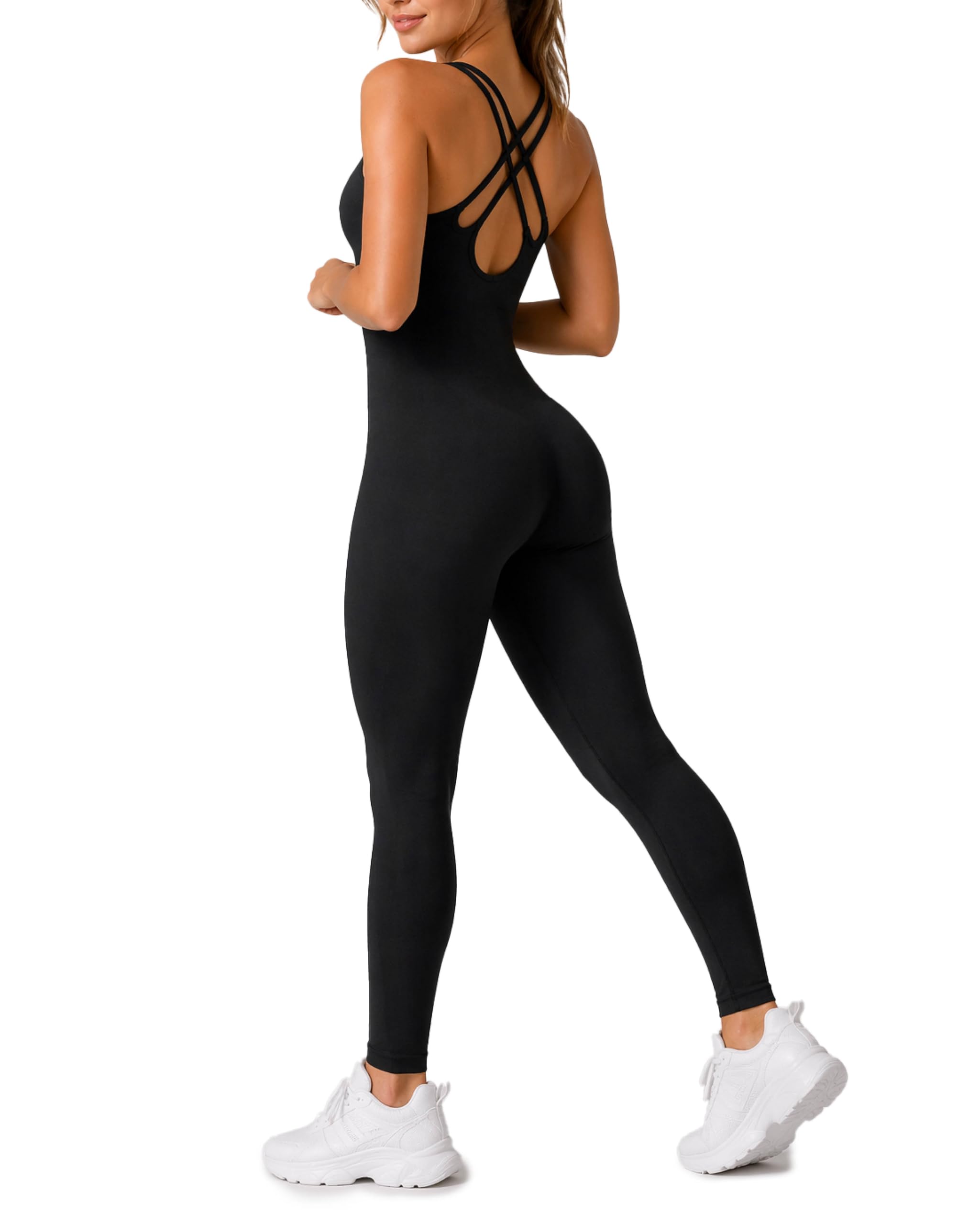 Risalti Tuta Jumpsuit Donna Sportiva - Tutina Aderente Lunga, Senza Maniche, Tuta Intera, Attillata, Elegante, Seamless, Fitness, Yoga, Palestra - Made in Italy