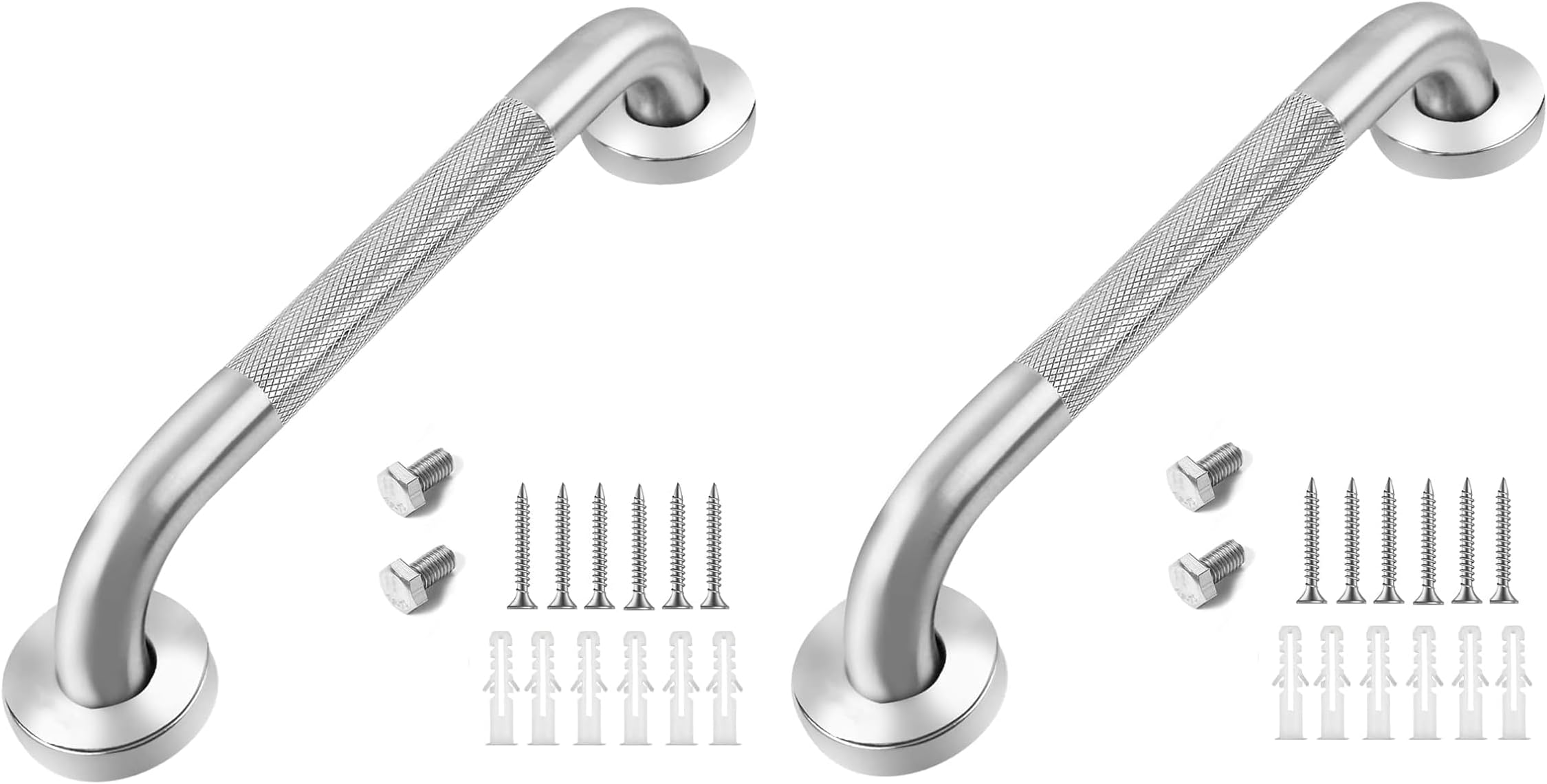HEALTHLINEStainless Steel Grab Bar, 2 Pack, Bathroom Stair Handles, Shower Door Handles, Bathtub Handles, Toilet Seat Handles (Chrome, 12")