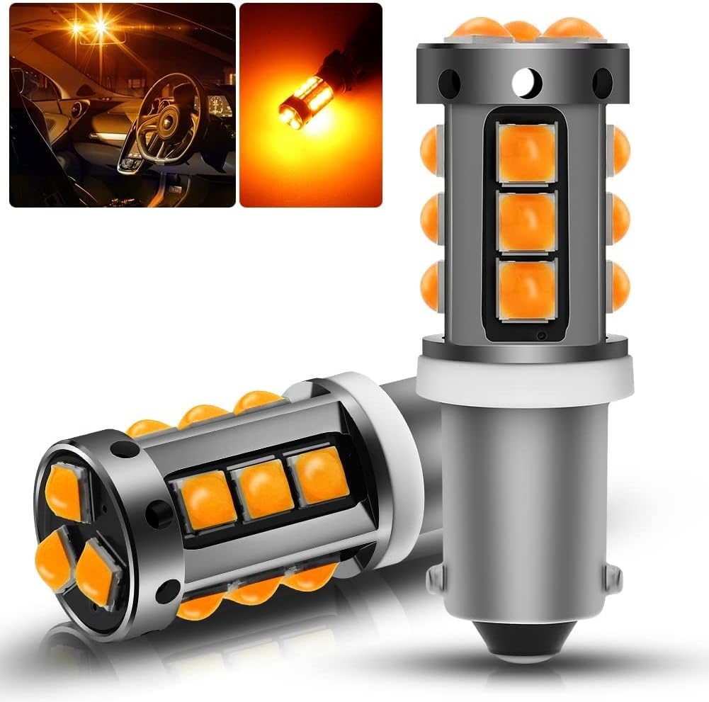 – 2Pcs AC/DC 9-30 1200LM H21W BAY9S LED Bulb CANBUS Error Free Super Bright 15-SMD 3030 Chip with Lens 53 57 1895 64111 LED Light Bulb for Car Interior Dome Map Door Courtesy License Plate Lights.Amber.