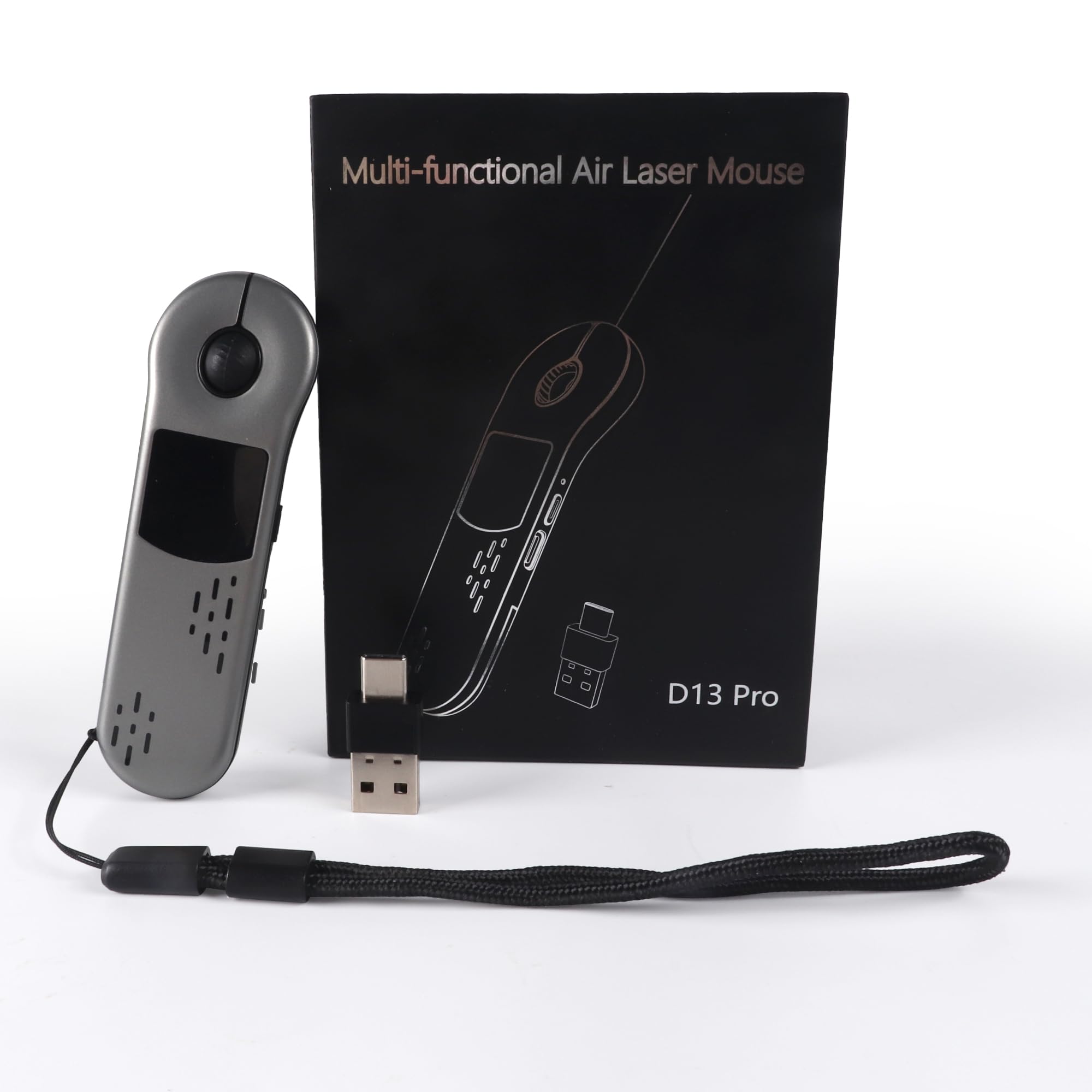 Mini ratón Bluetooth con punteras de los dedos, BT5.3 + 2.4 G + USB-C, tres modos+panel táctil, 4 en 1 portátil Page Turner Handheld Air Mouse Presenter mando a distancia, desplazamiento inalámbrico