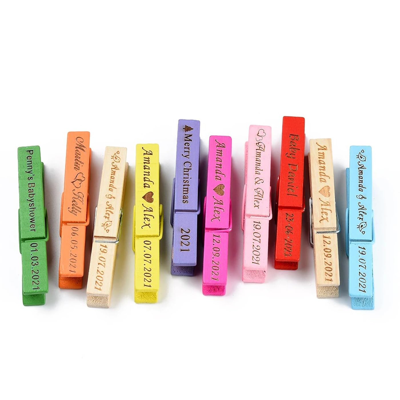 ZoikoM Personalized Engraved Wood Rustic Clothespins Wooden Clothes Pins Classic Clothes Pegs Clips Wedding Decor Wedding Favor Coat Room (200pcs)