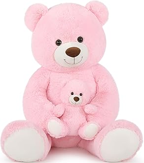 Tezituor Giant Stuffed Animal 51in, Large Teddy Bear Mommy with Baby, Big Teddy Bear for Kids, Girlfriend on Mother's Day, Valentine, Christmas, Baby Shower, Birthday, Pink