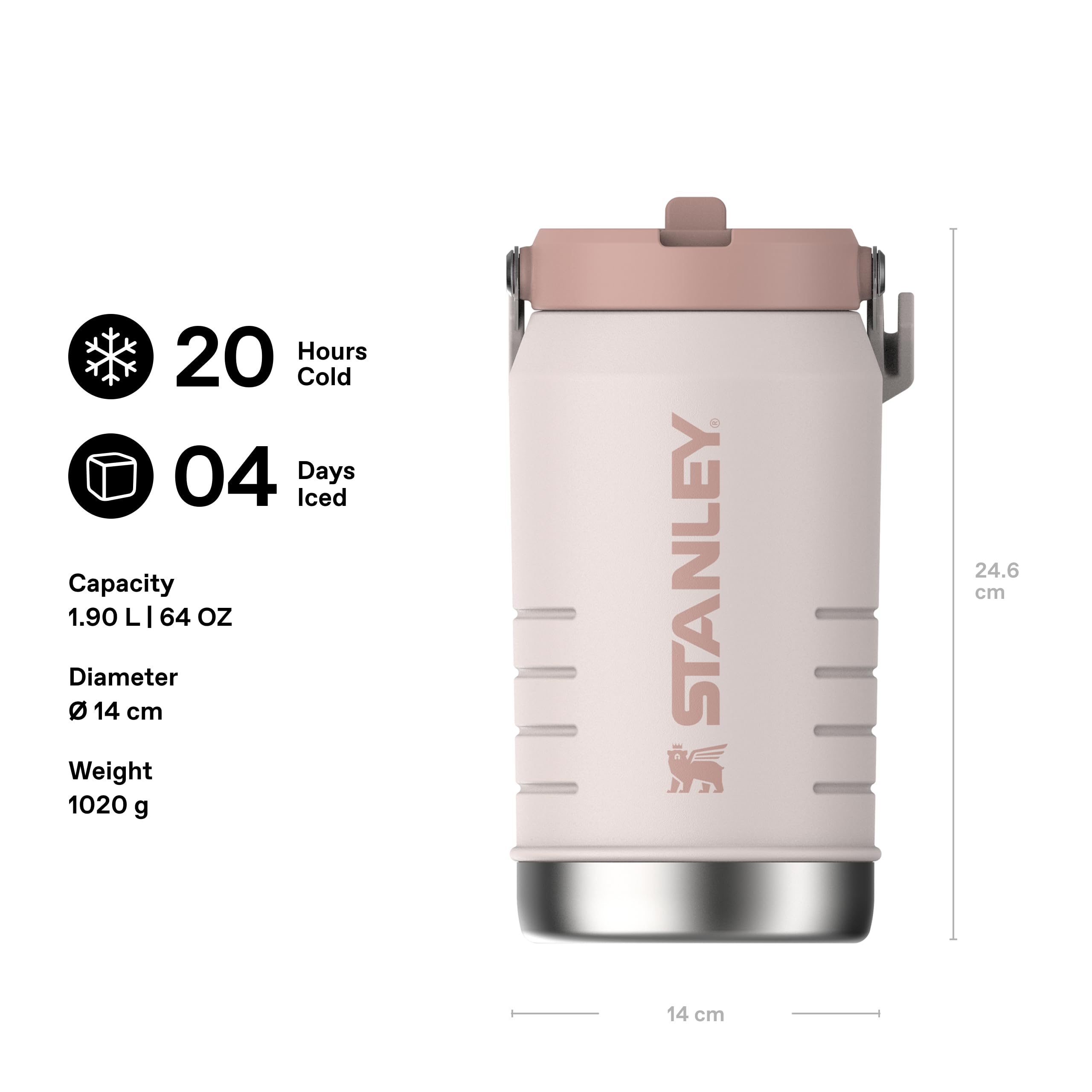 Stanley 1913 IceFlow Flip Straw 2.0 Jug 1.9L - Rose Quartz | Kühlt 20 Std. - 4 Tage eisgekühlt - Auslaufsicher - BPA-frei - Spülmaschinenfest