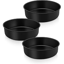 Herogo 6 Inch Cake Tin Set of 3, Non-Stick Stainless Steel Round Cake Pan for Birthday Wedding Baking Layer Dessert, Stainless Steel Core & Non-Toxic Coating, One-Piece Design & 5cm Deep 16cm, Black