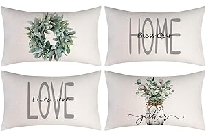 Throw Pillow Covers 12x20 Set of 4, Farmhouse Natural Cushion Cases for Home Decor